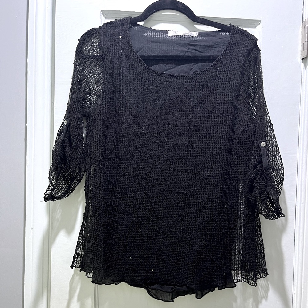 Black lace sequin top